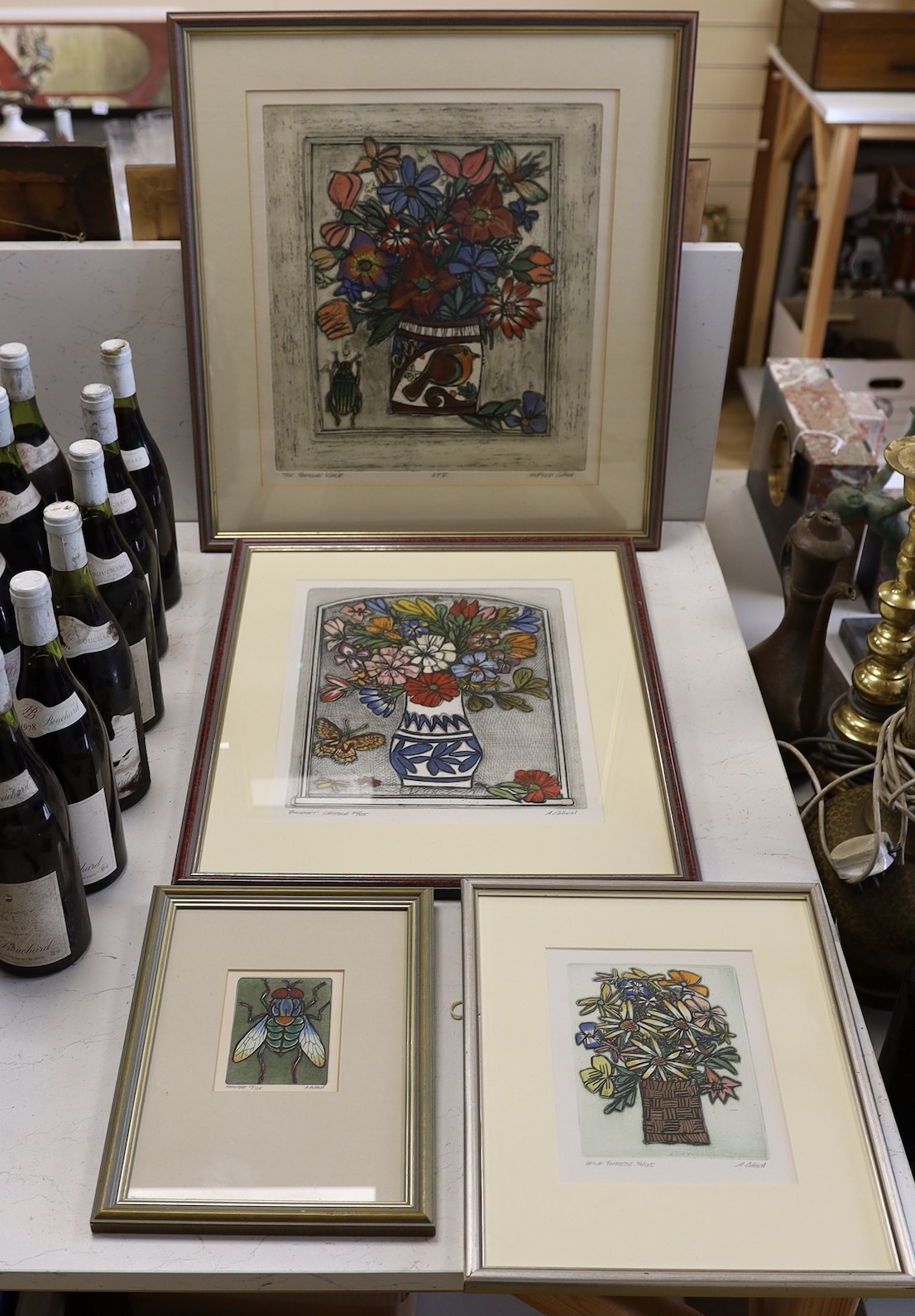 Alfred Cohen (1920-2001), four limited edition prints, 'The Persian Vase', 'Bouquet Chardin', 'Mouche' and 'Wild Flowers', all signed and numbered, largest 42 x 37cm